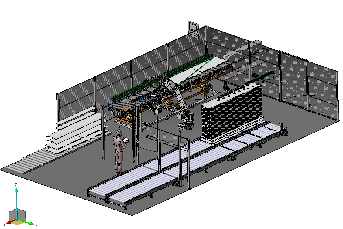 Technische Detailaufnahme einer Holzbearbeitungsanlage.